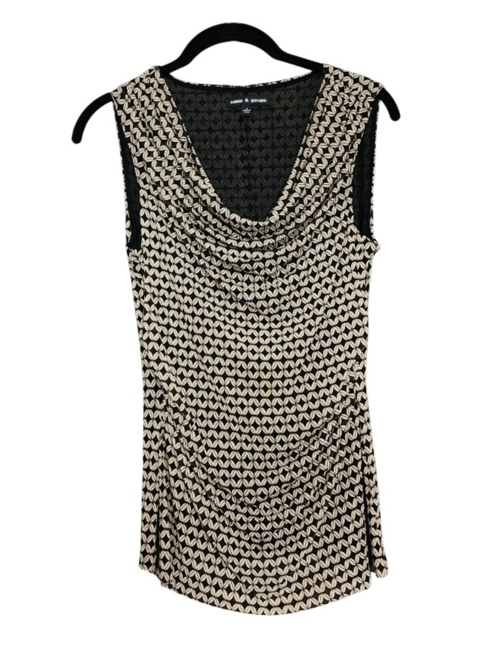 Cable & Gauge Black & Cream Sleeveless Cowl Neck Top